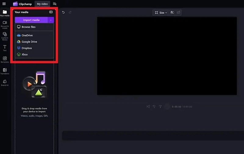 Importing Media Files in Clipchamp Split Screen Video Editor