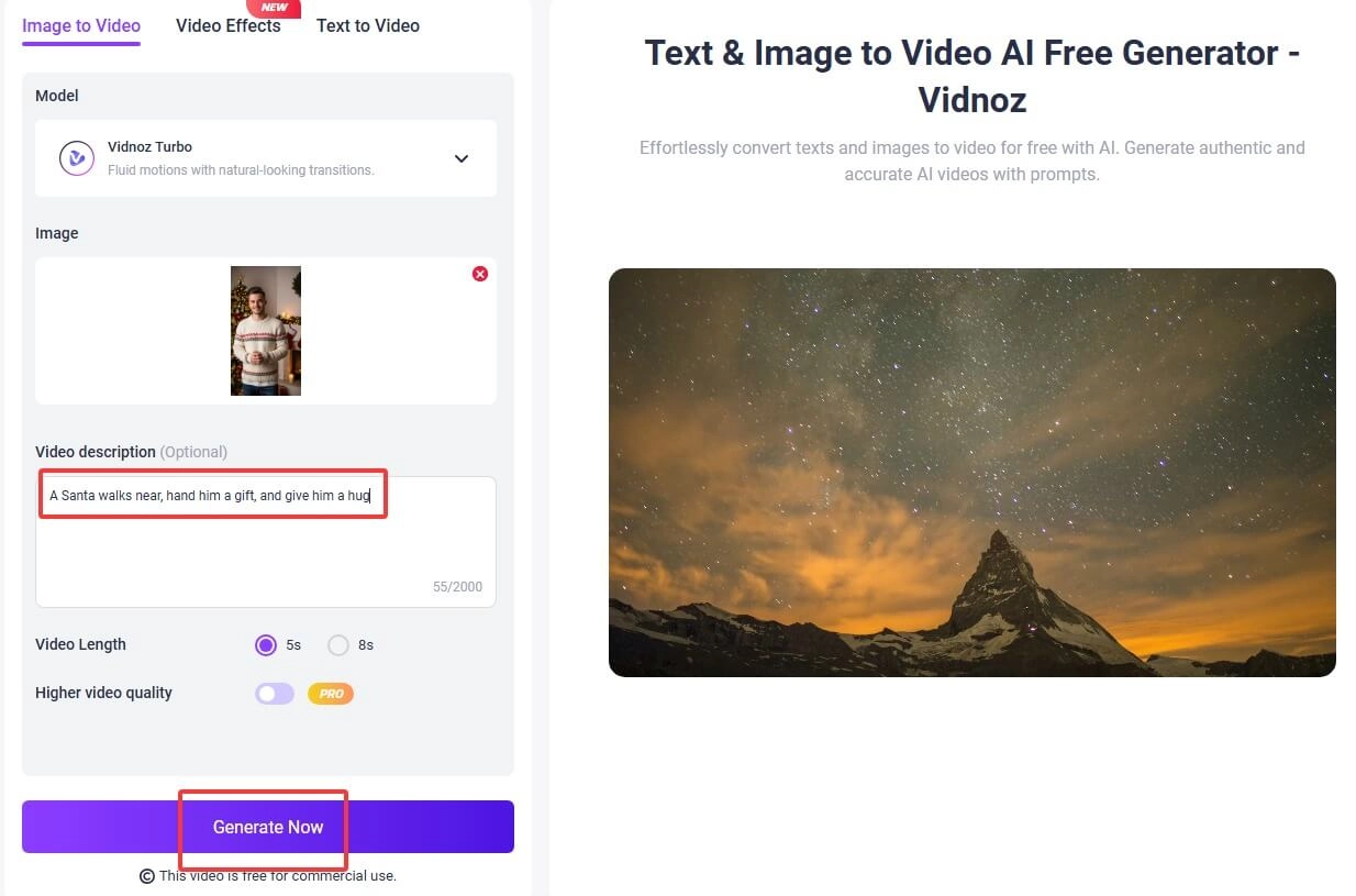 Input Description for Santa Cartoon Video and Generate