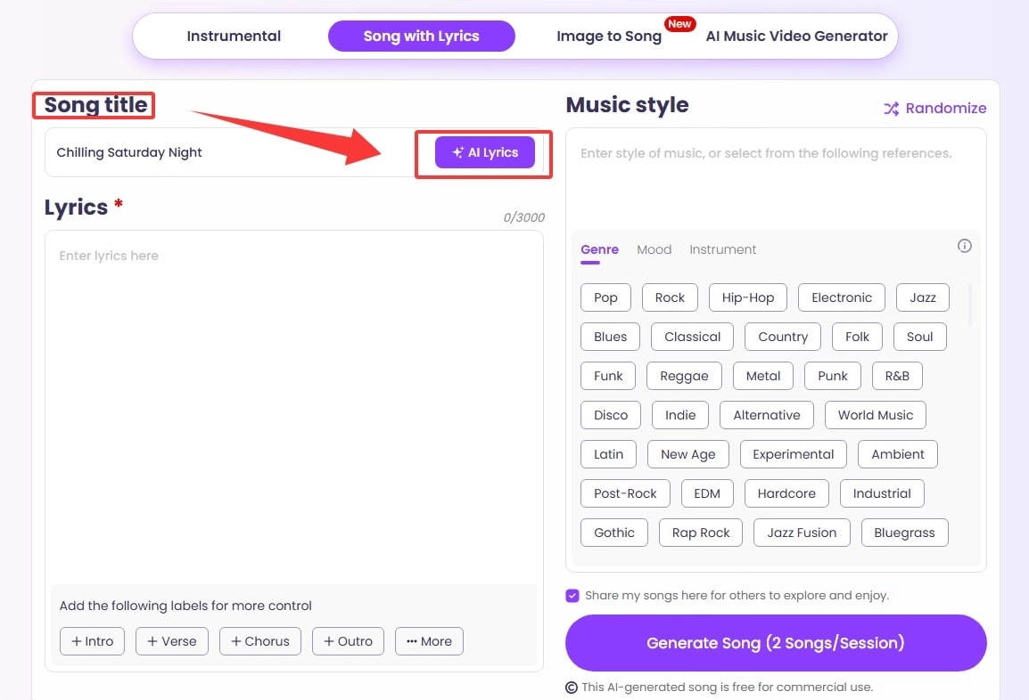 Input Song Title to Generate Lyrics