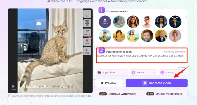 Input Text and Generate AI Talking Cat Video
