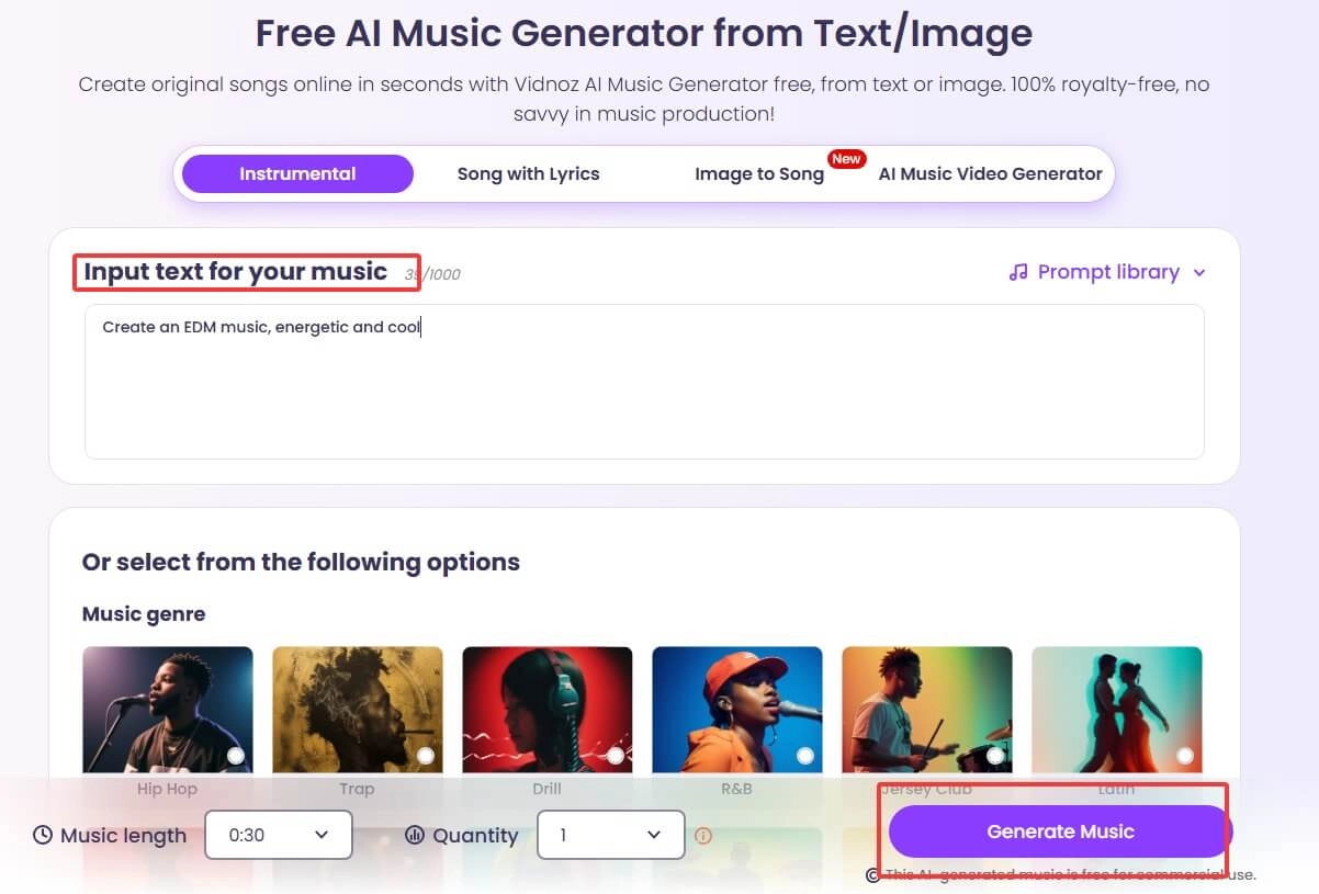 Input Text Prompt to Create EDM Music Online