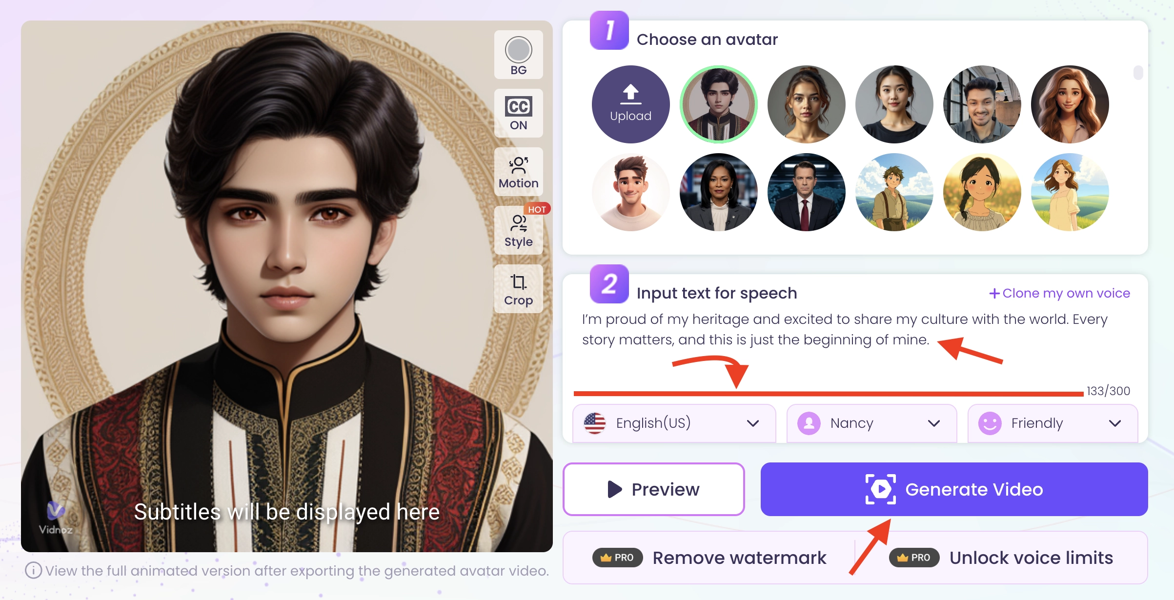 Insert Script and Select Accent of the Ethnic Avatar