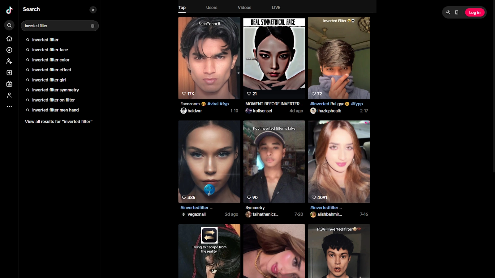 Inverted Face Filter Tiktok Search