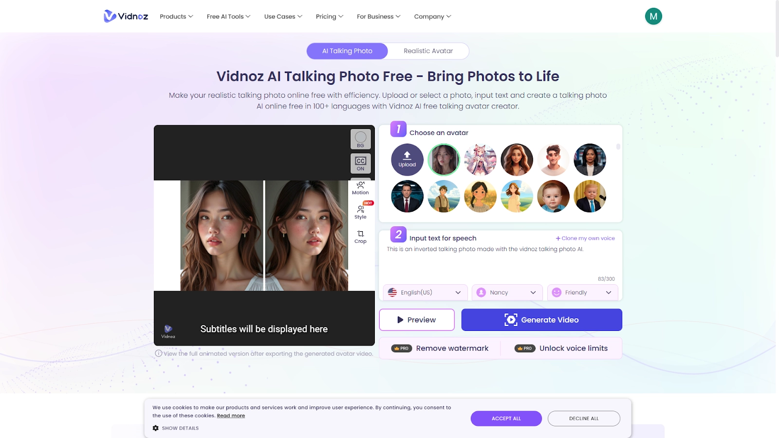 Inverted Face Filter Vidnoz Talking Photo Process