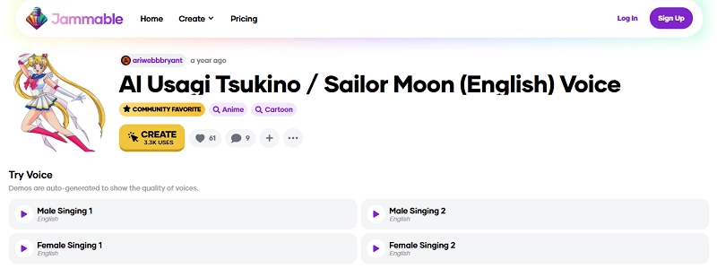 Jammable AI Sailor Moon Singing Voice Generator