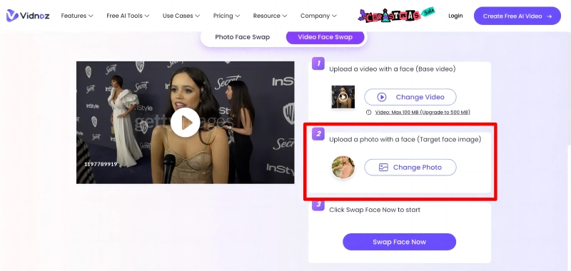 Jenna Ortega Face Swap Vidnoz Upload Target Video Face