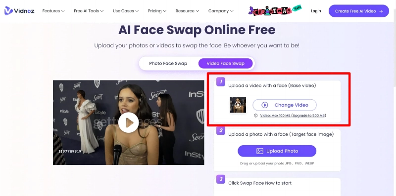 Jenna Ortega Face Swap Vidnoz Upload Video