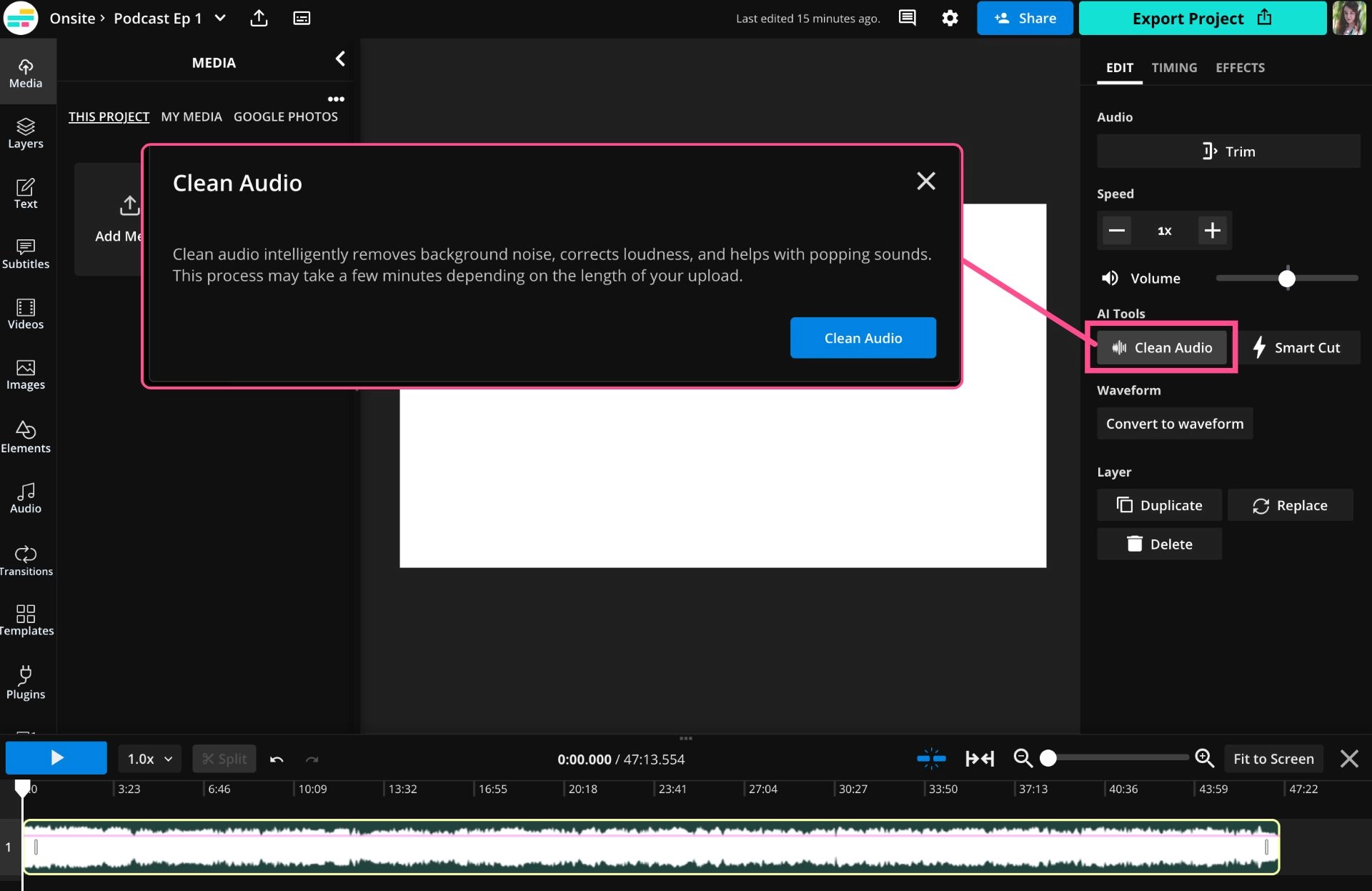 Remove Background Noise AI with Kapwing