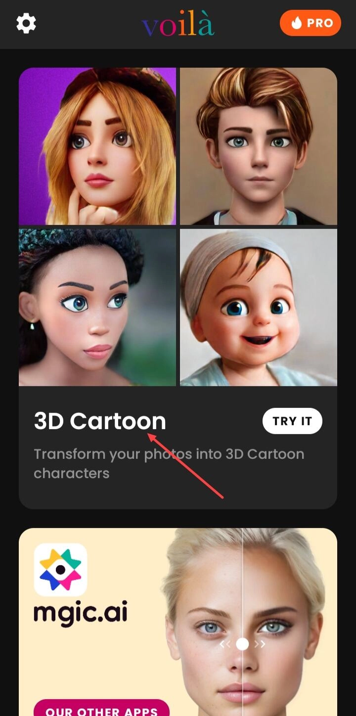 Launch Voila Click on 3D Cartoon Creation