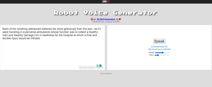 Lingojam Robot Voice Generator