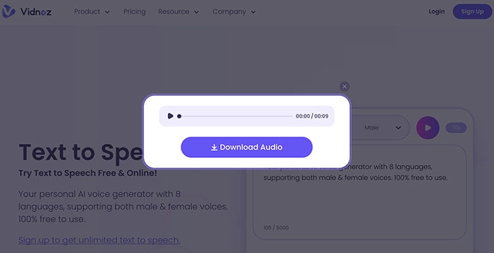 Make a Video with AI Voice Vidnoz Download Speech
