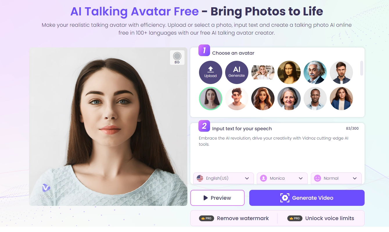 Make AI Selfie with Vidnoz Talking Head