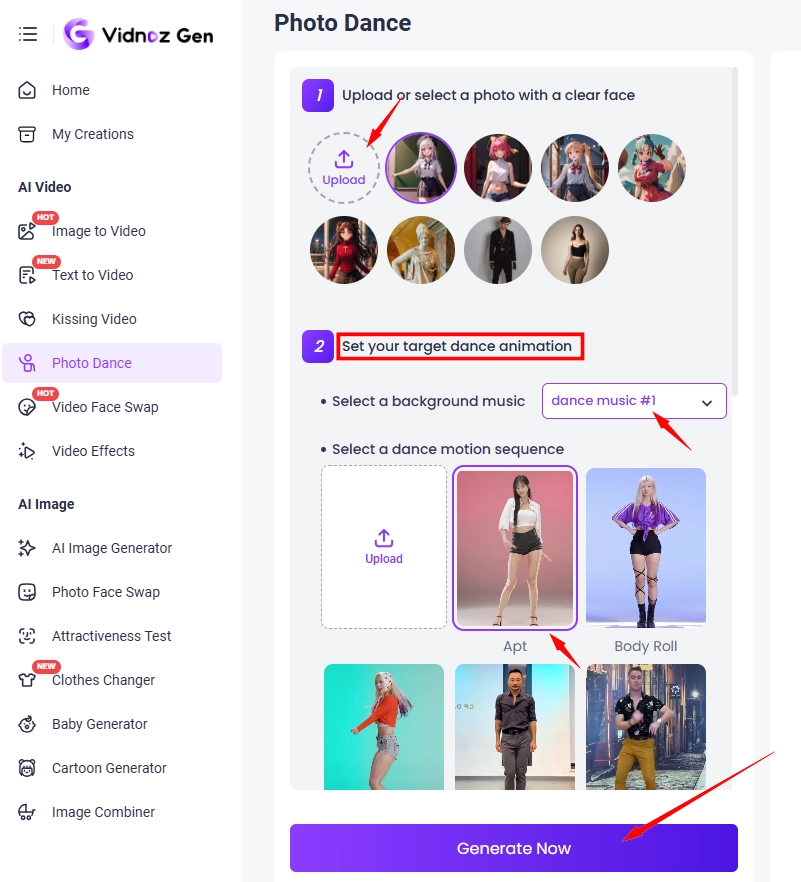 Make People Dance Video with Vidnoz