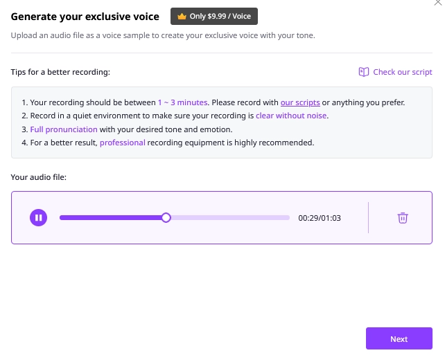 Make Pro AI Voice Copy Step3
