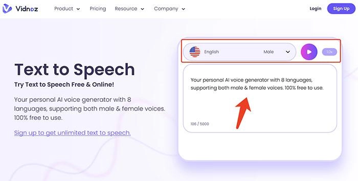 Male Voice Generator Vidnoz Generate Speech