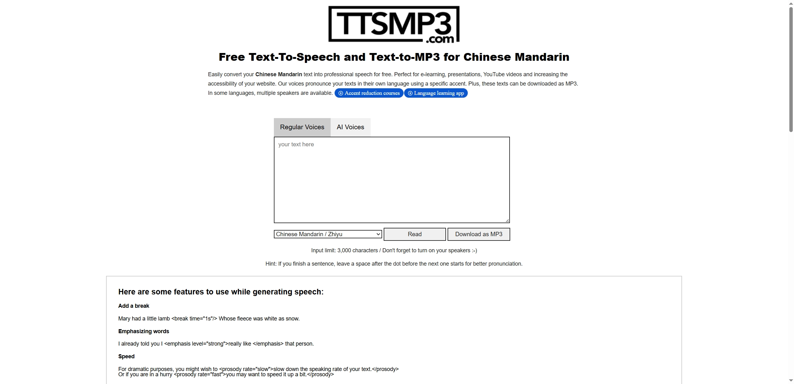 Mandarin Text to Speech Ttsmp3