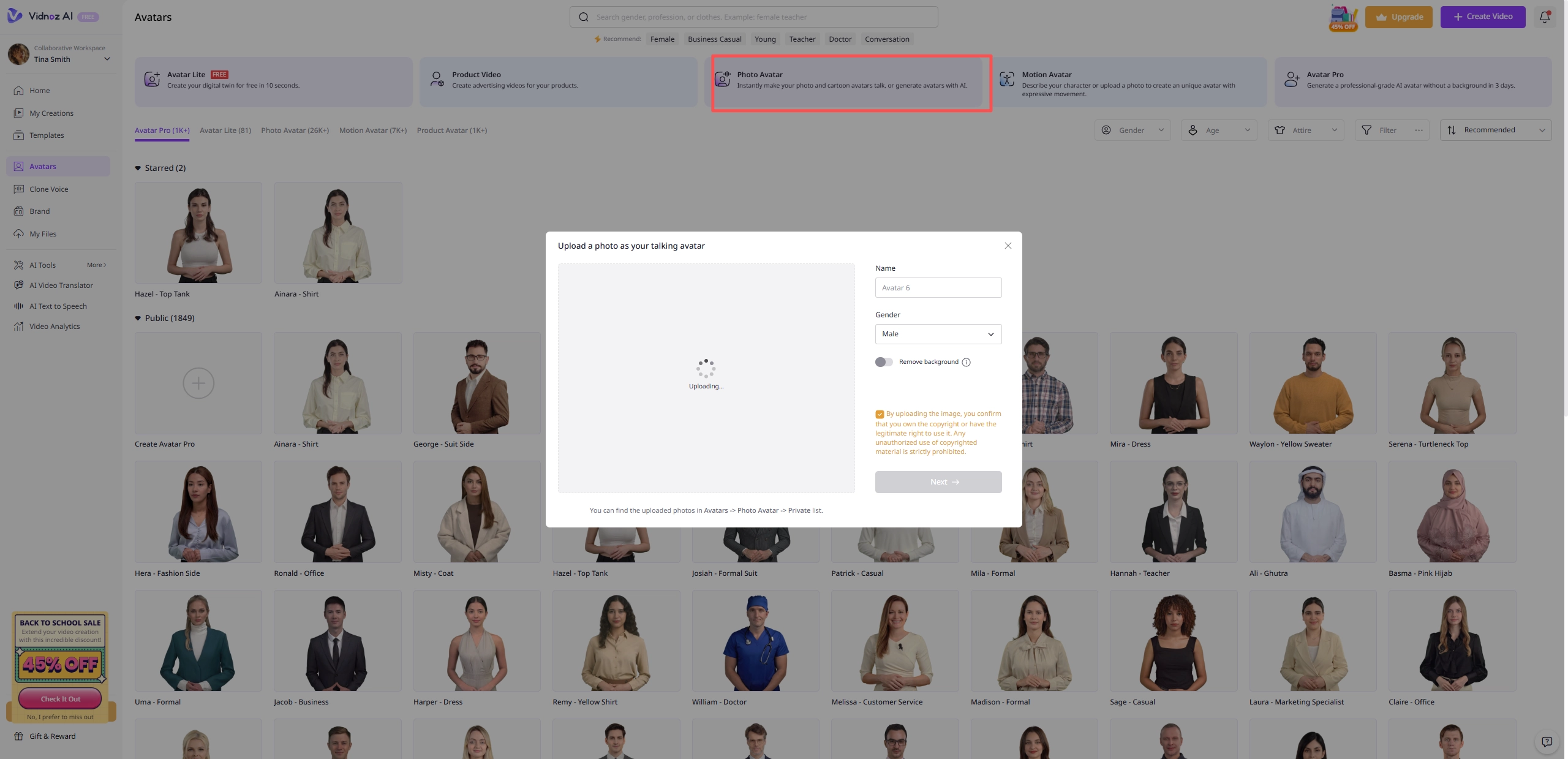 Mandarin Text to Speech Vidnoz Talking Avatar Upload