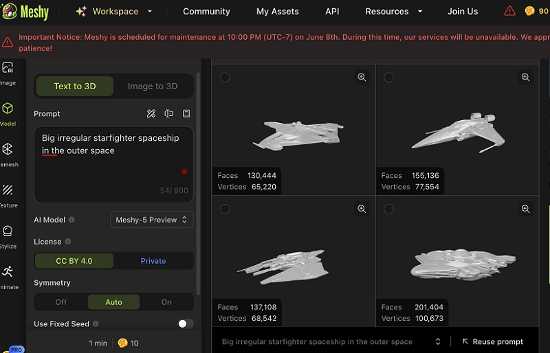Meshy 3D ASpaceship Generator