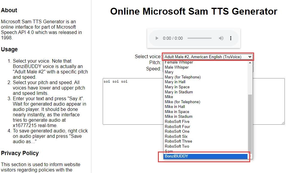 Microsoft Sam TTS