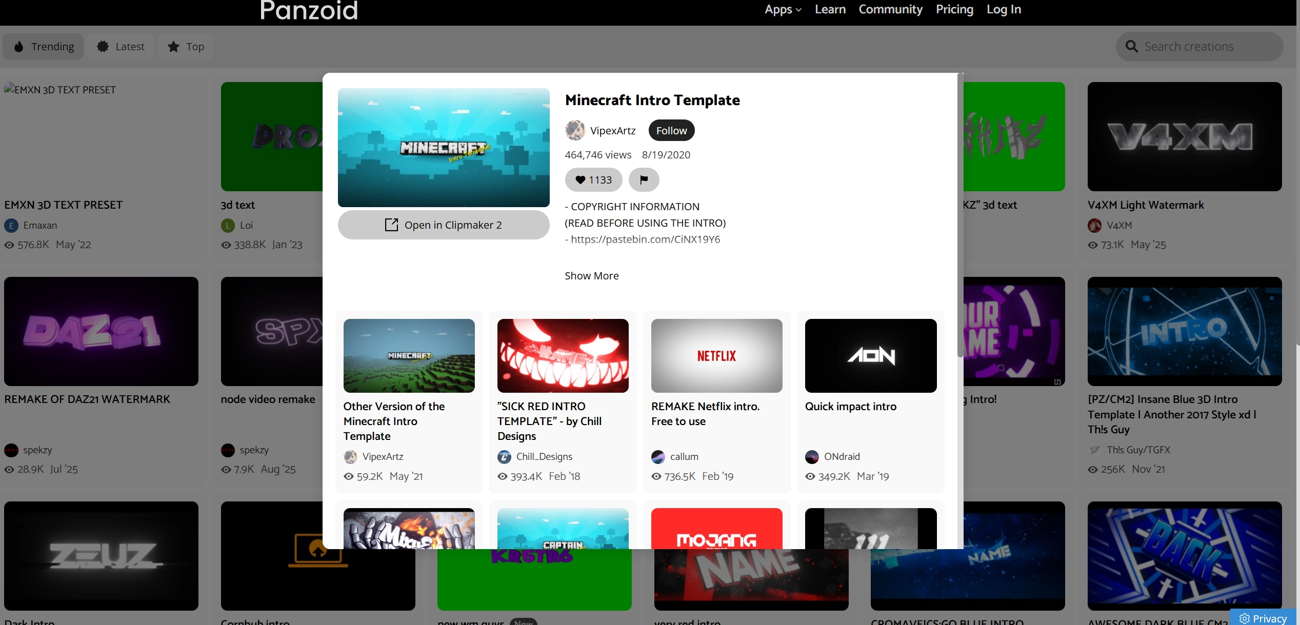 Minecraft Intro Maker Panzoid