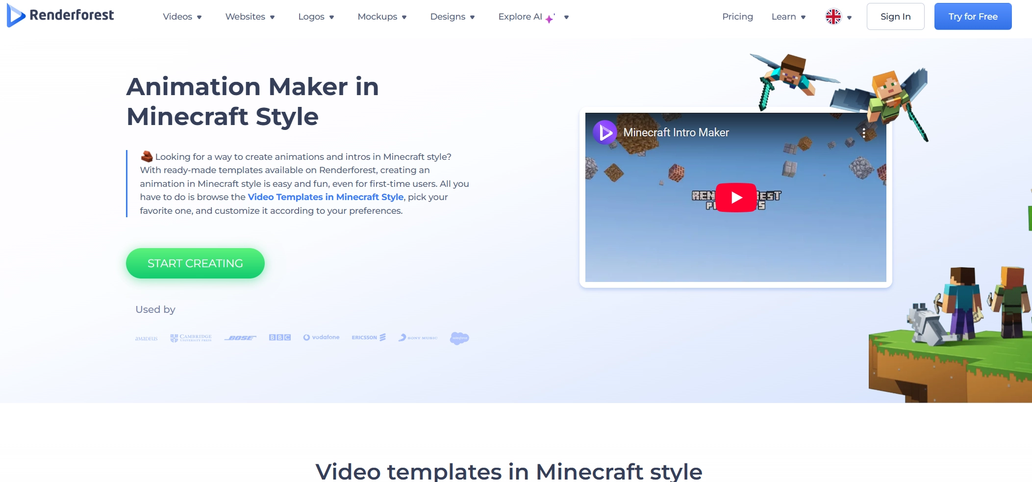 Minecraft Intro Maker Renderforest