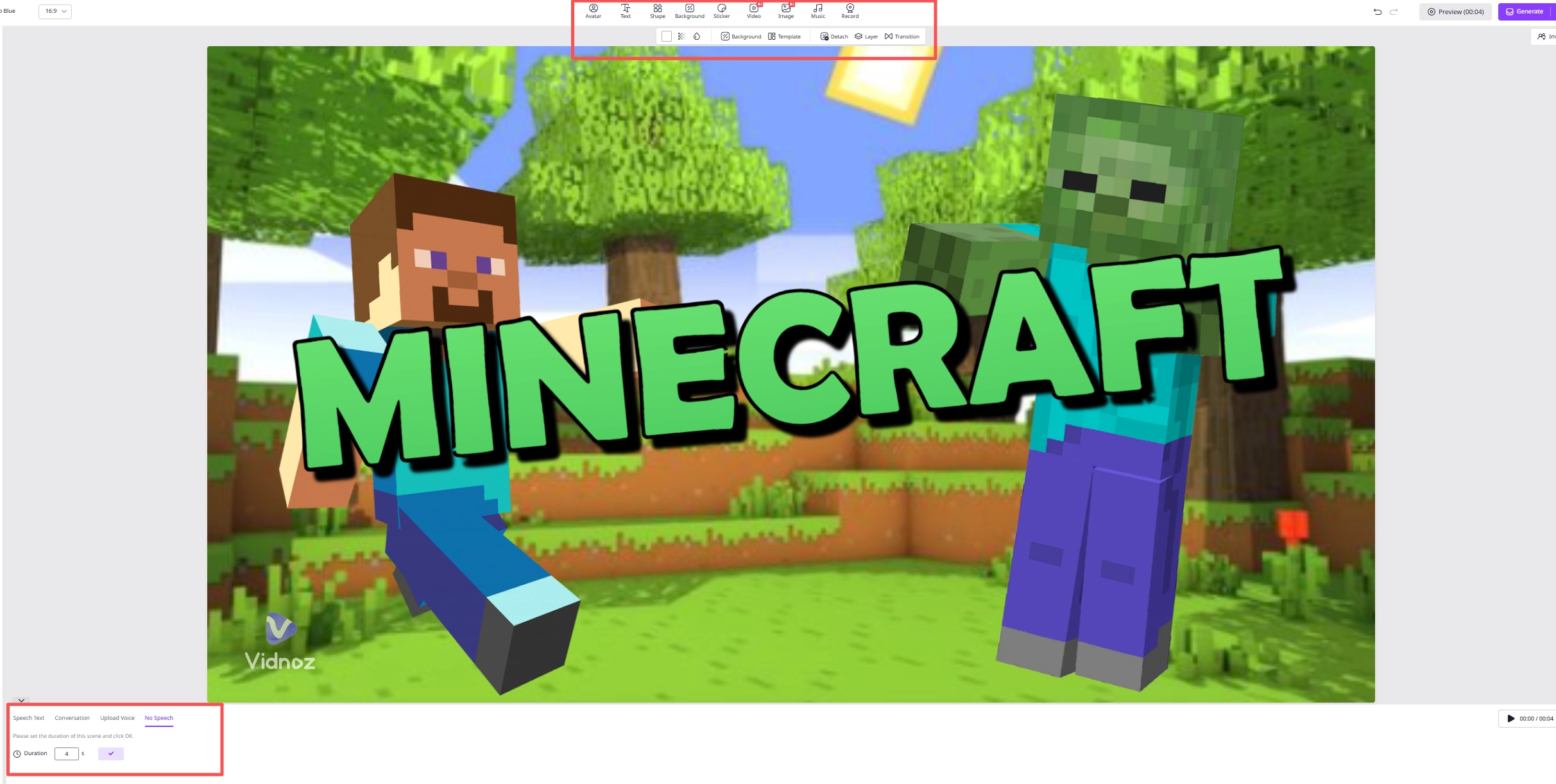 Minecraft Intro Maker Vidnoz Settings