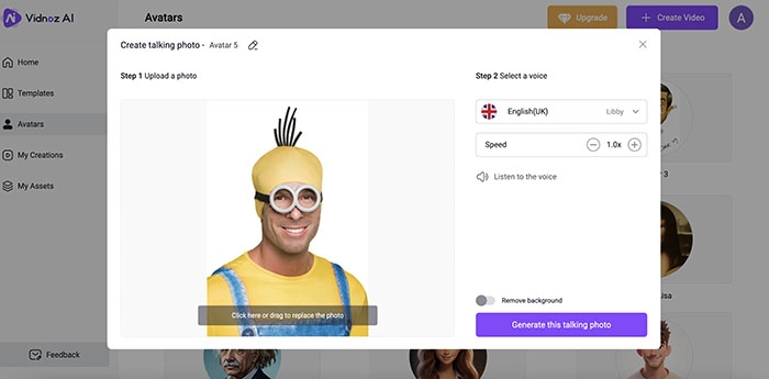 Minions Voice Changer Vidnoz AI Upload Avatar