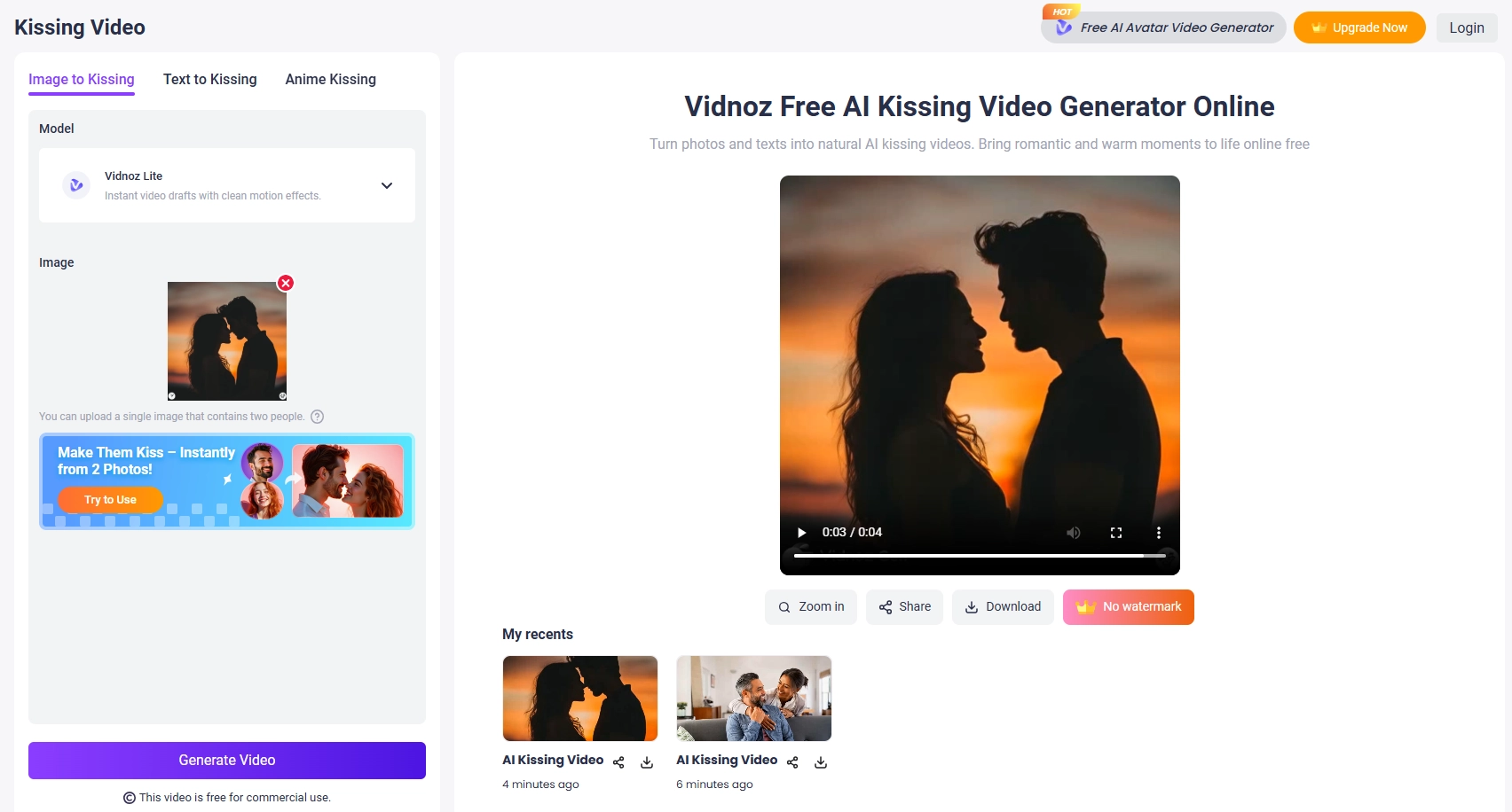 Moving Photo Effects with AI Kissing Video Generator