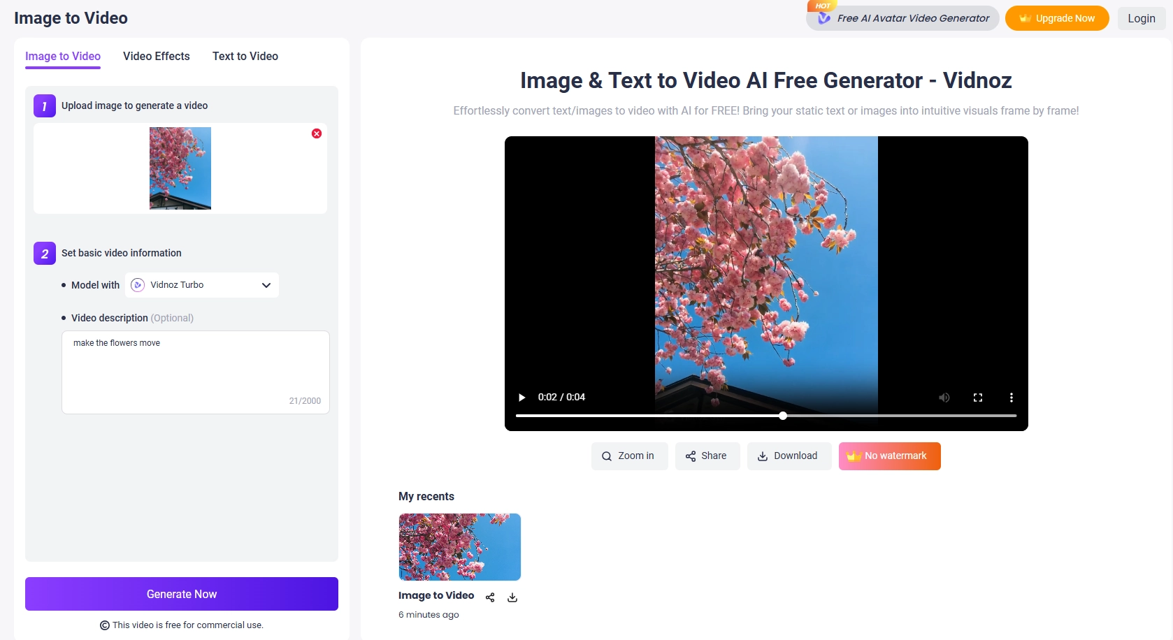 Moving Photo Effects with Vidnoz Image to Video - 2