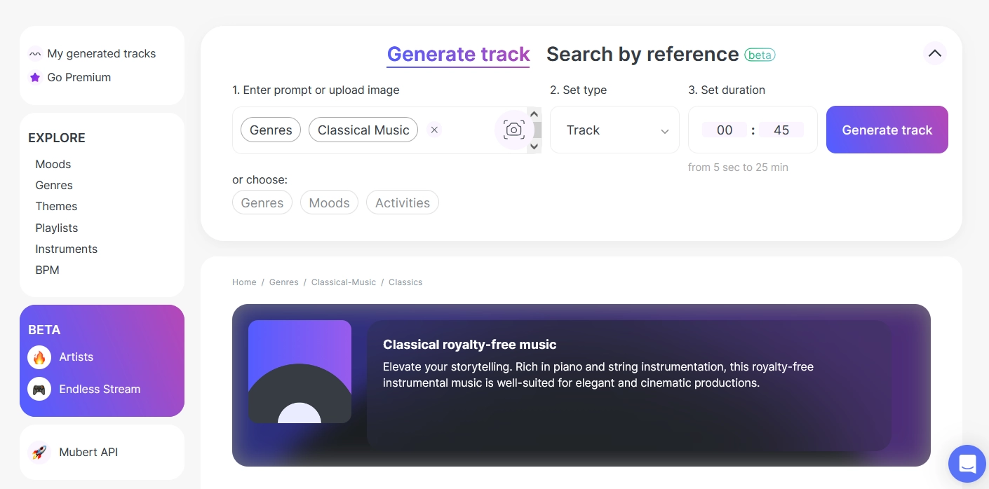 Mubert AI Classical Music Generator