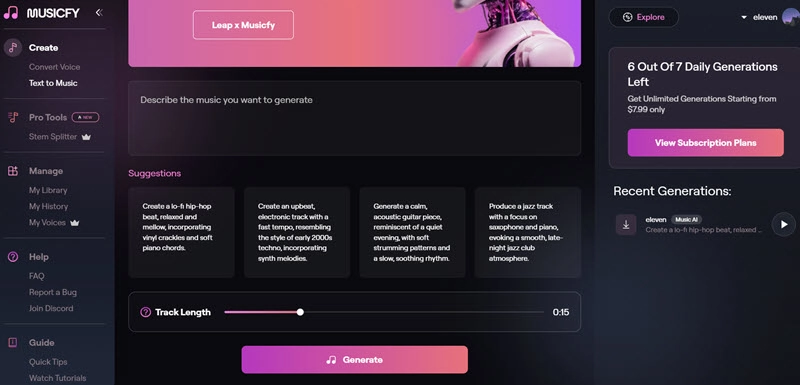 Musicfy AI Melody Generator