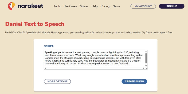 Narakeet Text to Speech Daniel UK