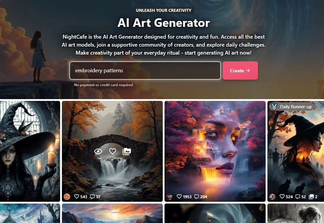 NightCafe AI Embroidery Pattern Creator