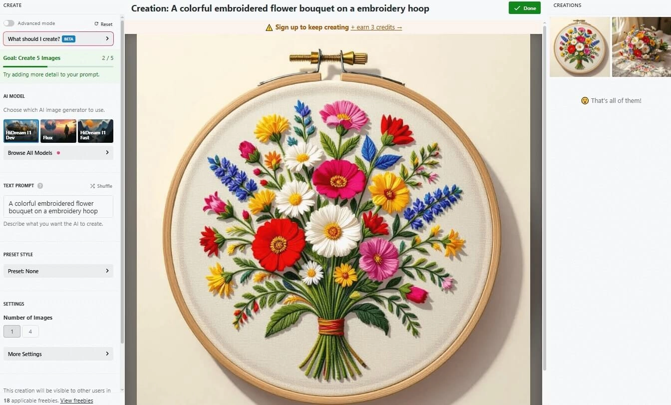 NightCafe Create AI Embroidery Pattern