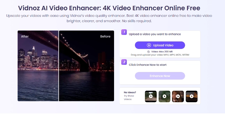 One-click Upscale for Beginners – Vidnoz AI Video Enhancer