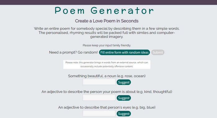 Online Love Poem Generator