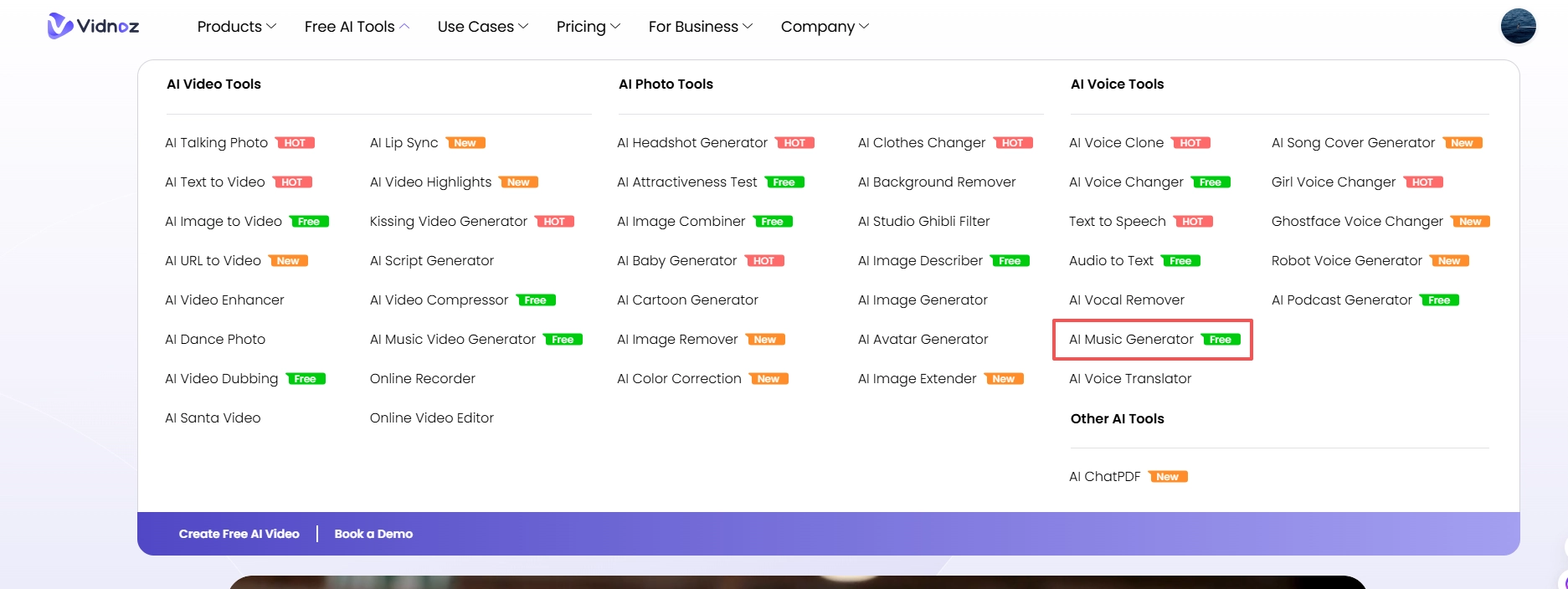 Open Vidnoz AI Music Generator