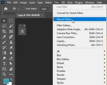 Opening Neural Filters in Photoshop Remove JPEG Artifacts