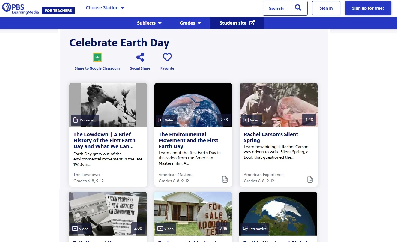 PBSLearningMedia Earth Day History Video Content