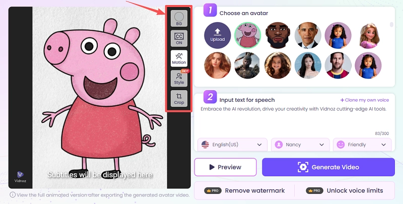 Peppa Pig Talking Avatar Settings