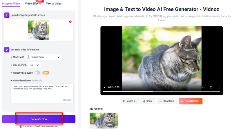 Pet Interview Vidnoz Image to Video Generate