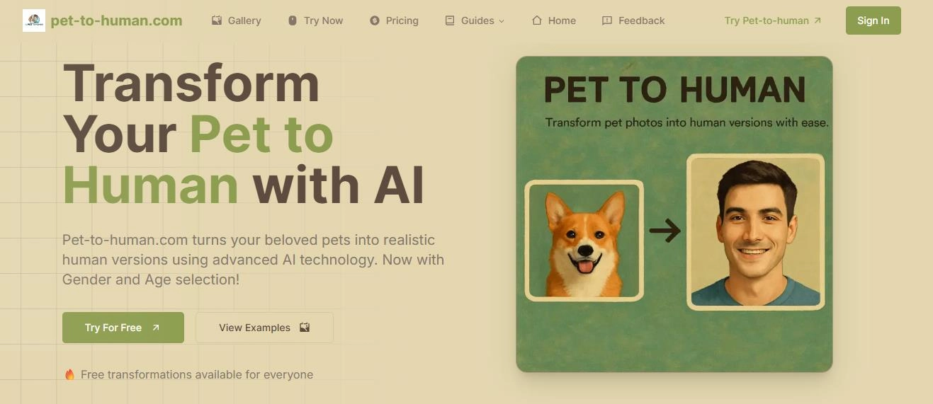 Pet-to-Human.com for AI Pet to Human