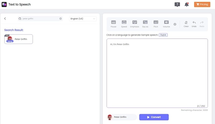 Peter Griffin AI Voice Generator TopMediai