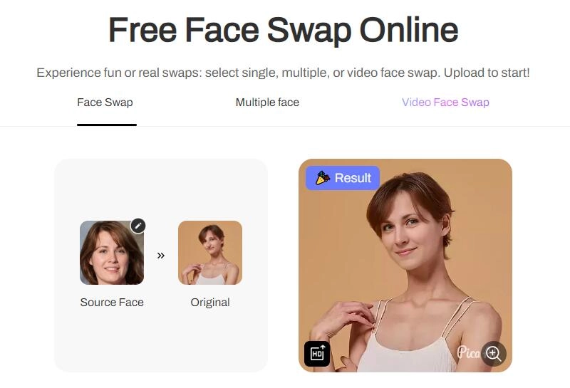 Pica AI Face Swap Site with Diverse Templates