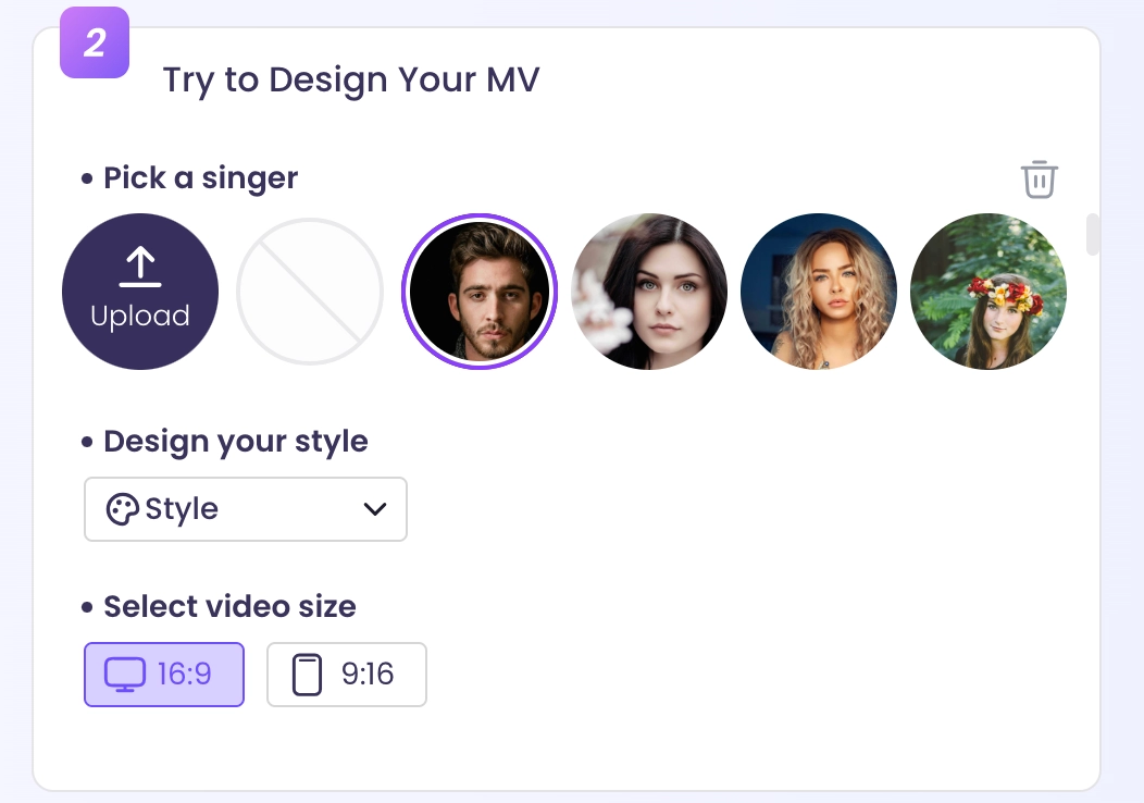 Pick a Singer Style and Video Size