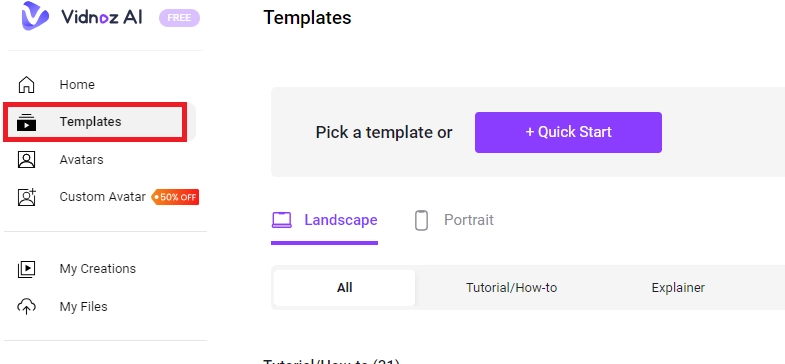 Pick A Template With Vidnoz AI