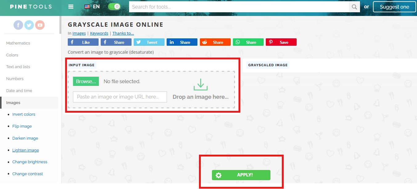 Pinetools Grayscale Converter With Upload And Apply Options