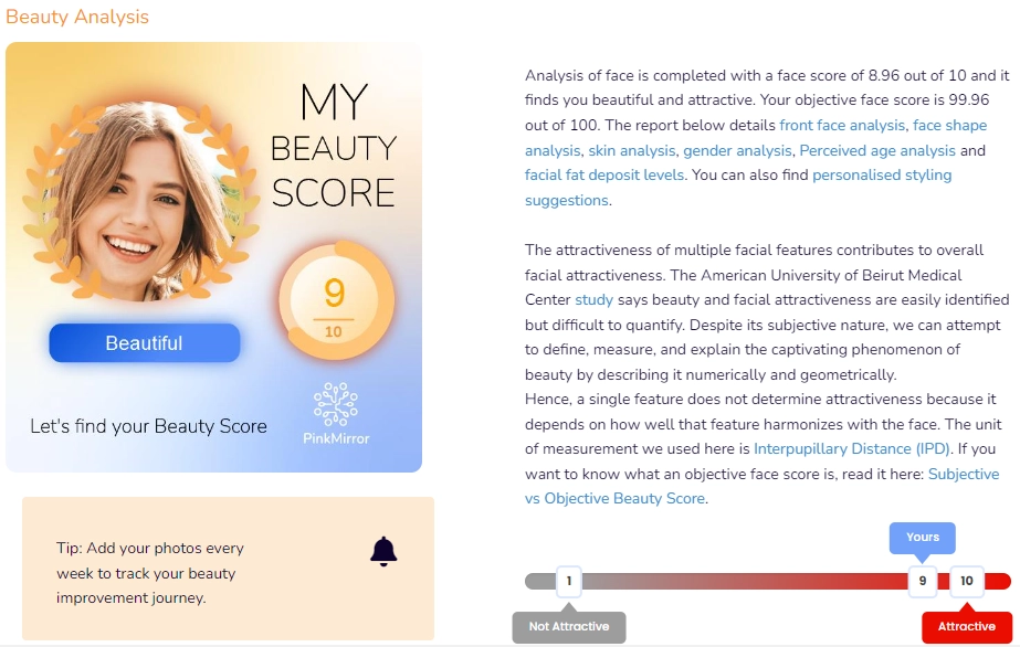 PinkMirror Face Attractiveness Test AI