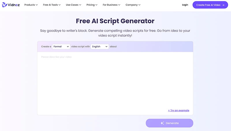 Podcast Template Vidnoz AI Script Generator