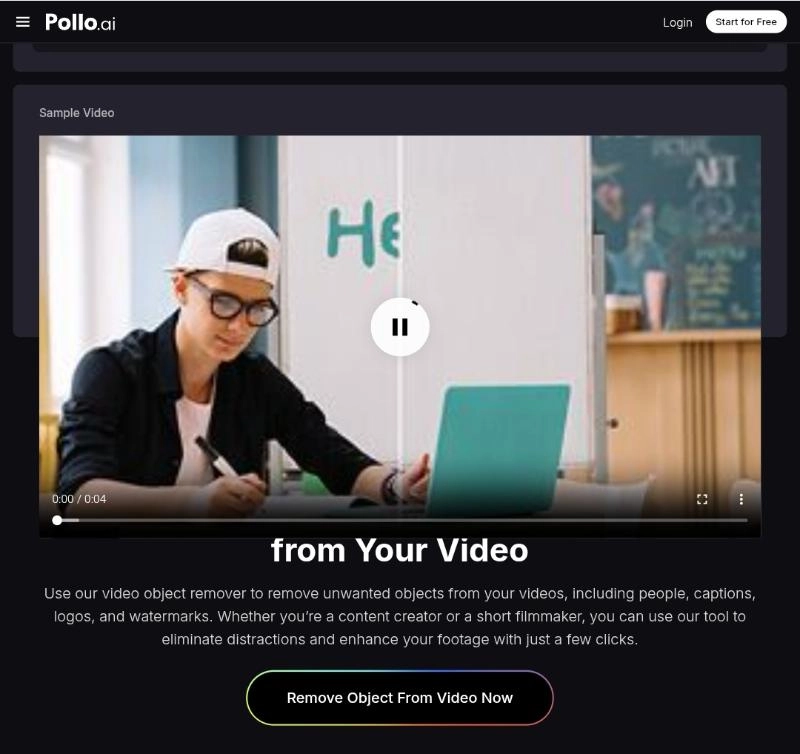 Pollo AI Video Object Remover Workspace
